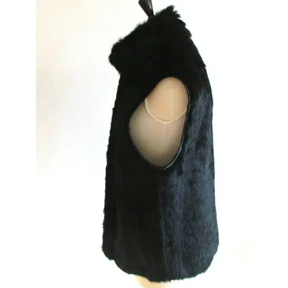 Unisex Fur Vest Designer Andrew Marc Black Rabbit Fur High Neck Sleeveless Vest
